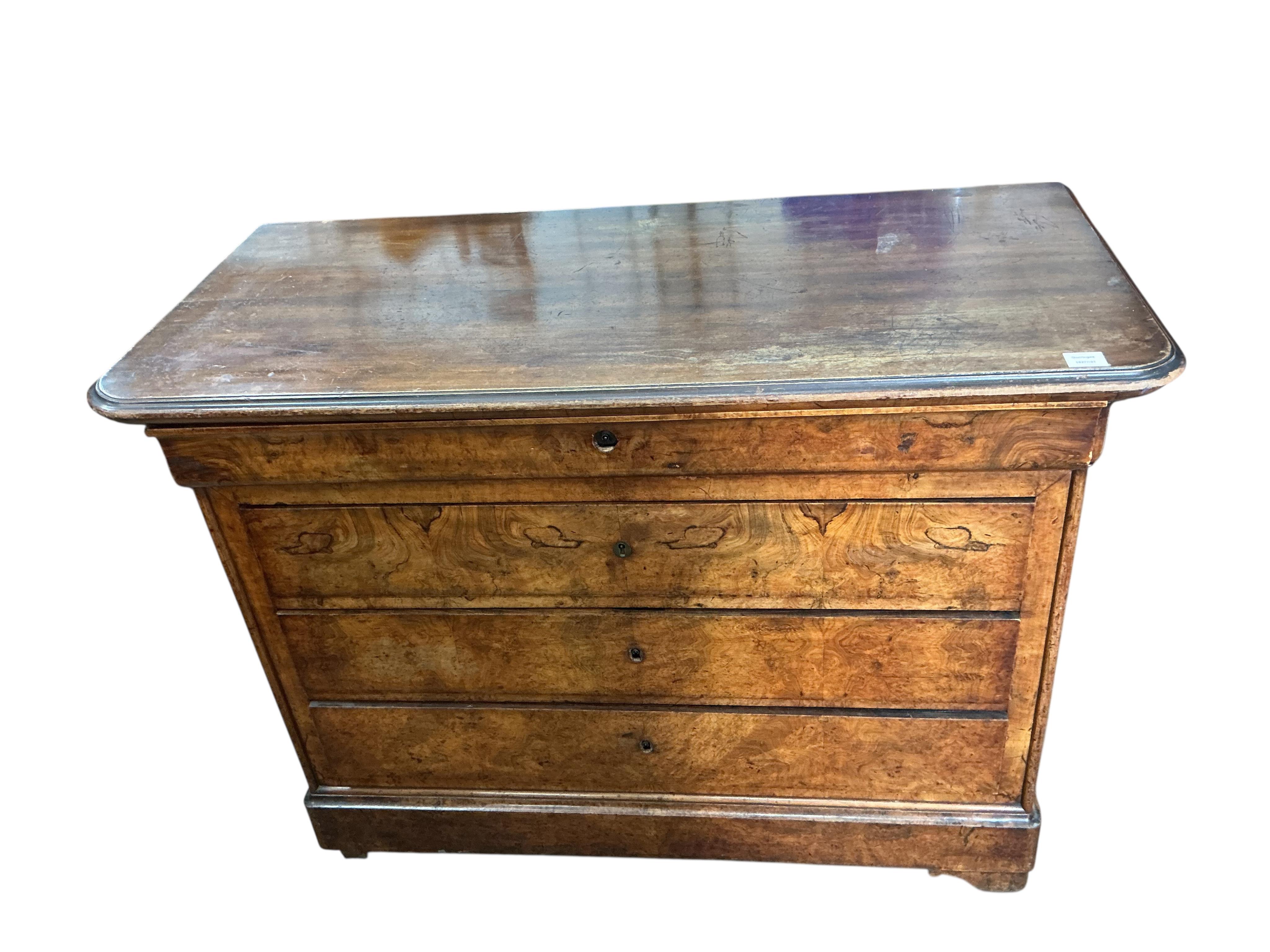 A 19th century French walnut commode, width 130cm, depth 60cm, height 97cm
